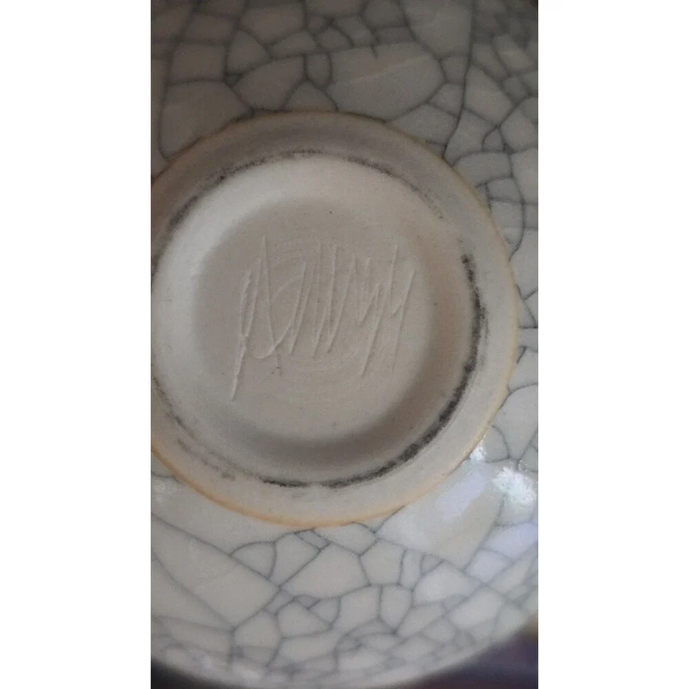 Andrew MacCorkindale Studio Pottery Trinket Box Signed Ivory Crackle Vintage